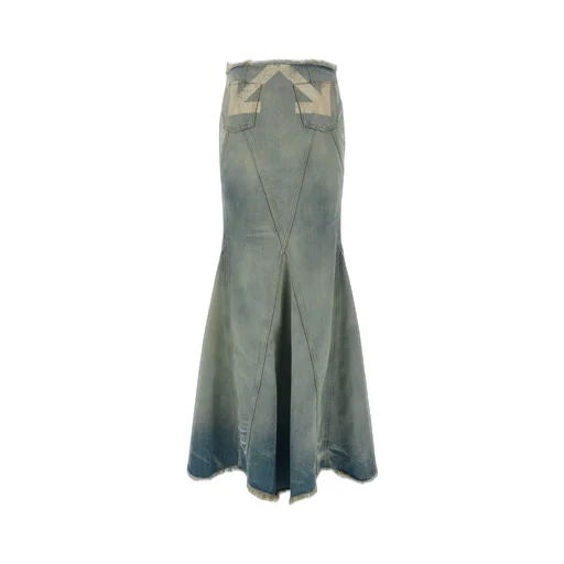 Logo Detailed Frayed Hem Denim Skirt