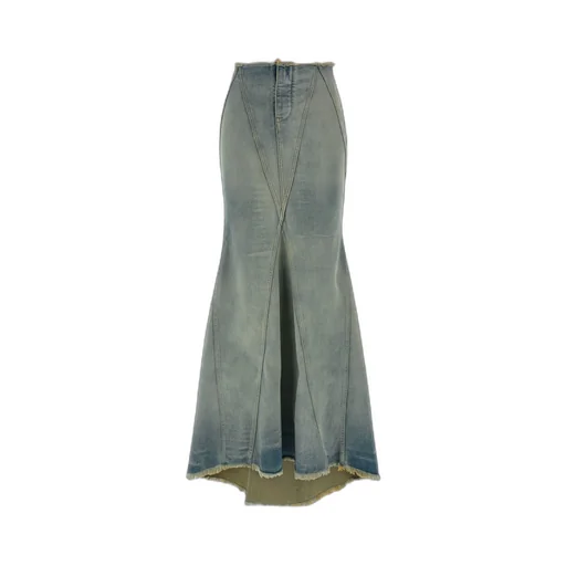 Logo Detailed Frayed Hem Denim Skirt