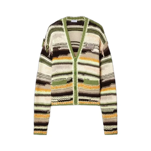 Striped V-Neck Knitted Cardigan