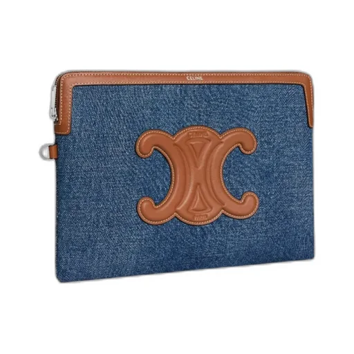 Small Pouch With Strap In Denim And Calfskin