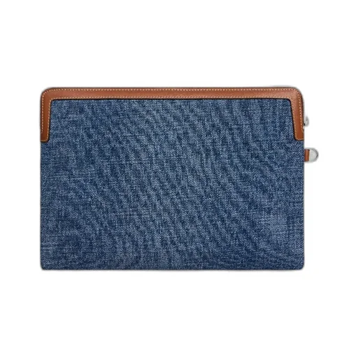 Small Pouch With Strap In Denim And Calfskin