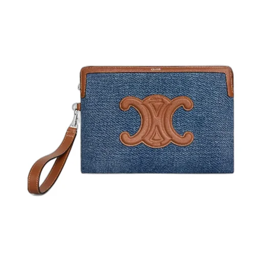 Small Pouch With Strap In Denim And Calfskin