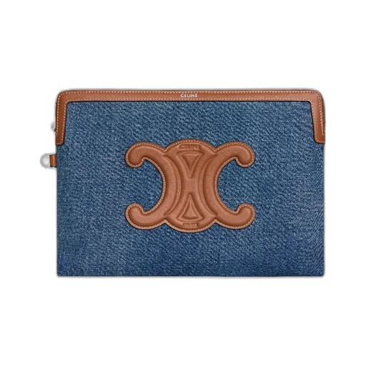 Small Pouch With Strap In Denim And Calfskin
