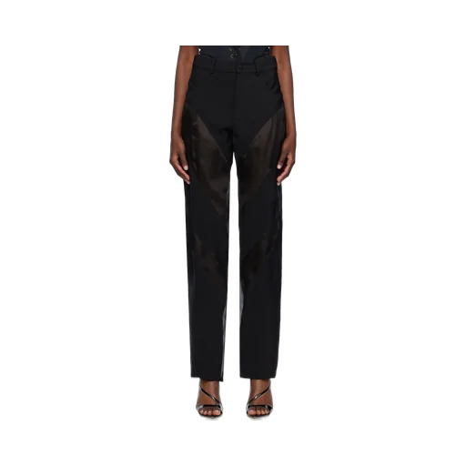 Semi-Sheer Panel Tapered-Leg Pants