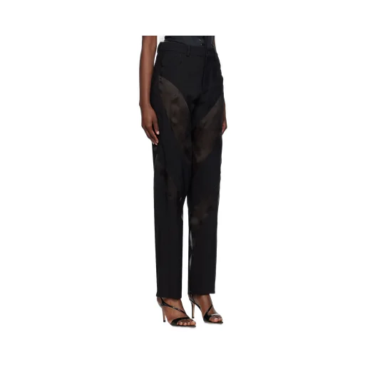 Semi-Sheer Panel Tapered-Leg Pants