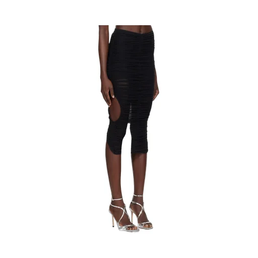 Cut-Out Detailed Ruched Mesh Skirt