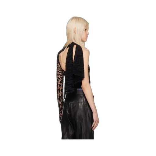Flocked Star-Print Asymmetric Bodysuit