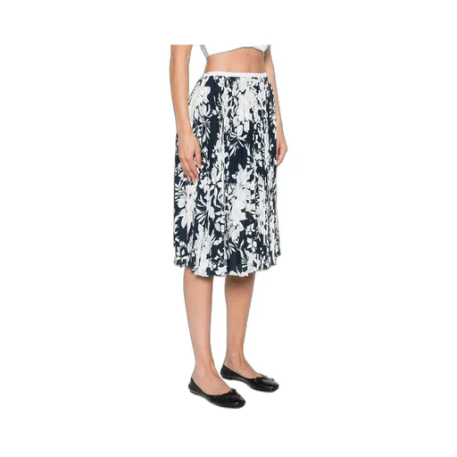 Pleated Floral-Print Midi Skirt