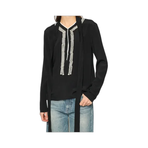 Pussy-Bow Twill Blouse