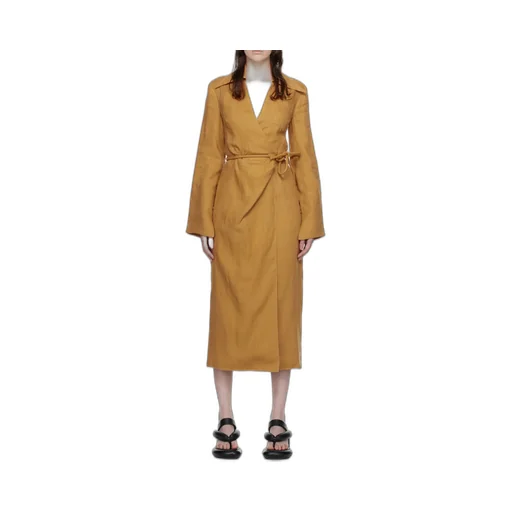 Open-Back Linen Midi Wrap Dress