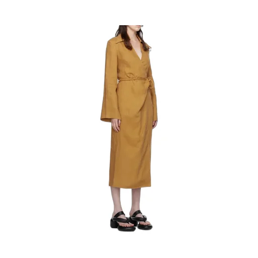 Open-Back Linen Midi Wrap Dress