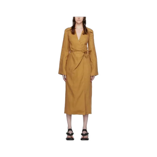 Open-Back Linen Midi Wrap Dress