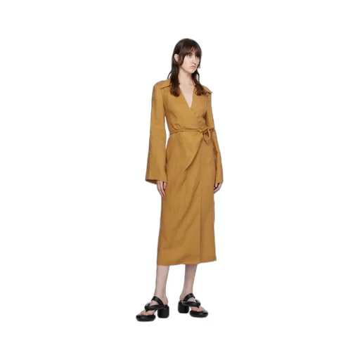 Open-Back Linen Midi Wrap Dress