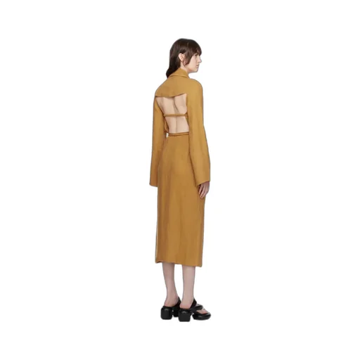 Open-Back Linen Midi Wrap Dress
