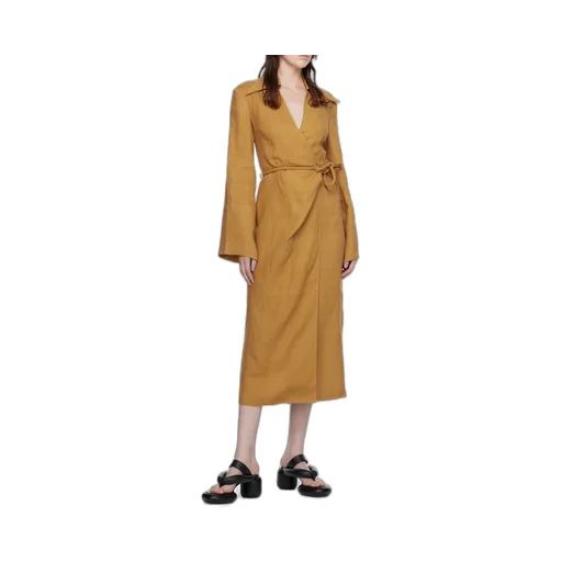 Open-Back Linen Midi Wrap Dress