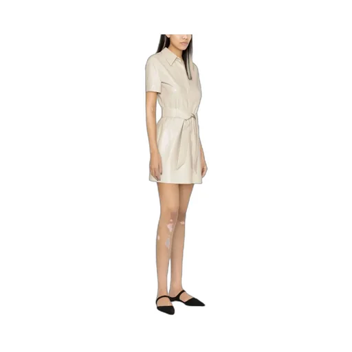 Faux-Leather Belted Shirt Dress