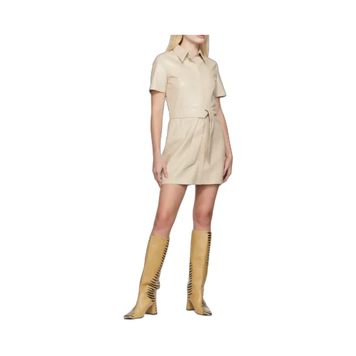 Faux-Leather Belted Shirt Dress