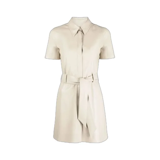 Faux-Leather Belted Shirt Dress
