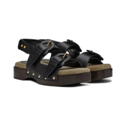 Double-Buckle Leather Sandals