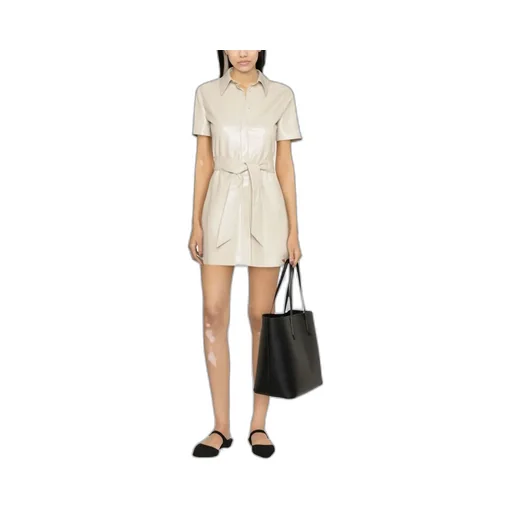 Faux-Leather Belted Shirt Dress