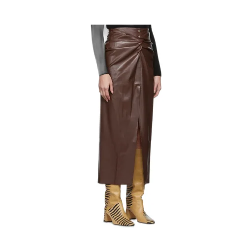 Twist-Front Faux-Leather Wrap Skirt