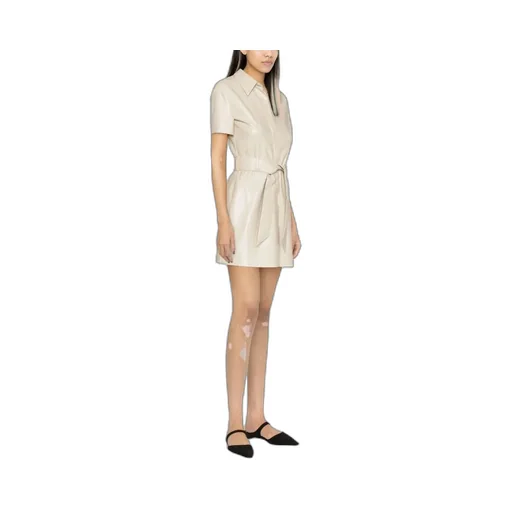 Faux-Leather Belted Shirt Dress
