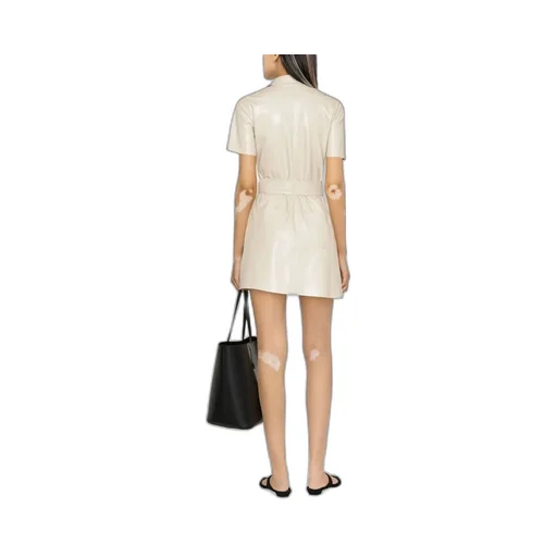 Faux-Leather Belted Shirt Dress