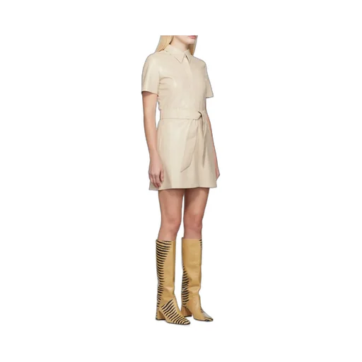 Faux-Leather Belted Shirt Dress
