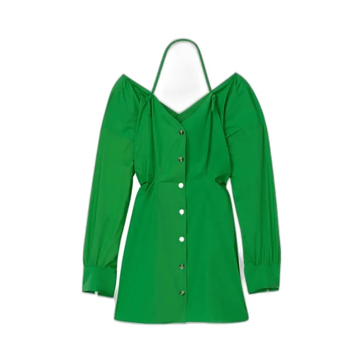 Long-Sleeve Button-Fastening Dress