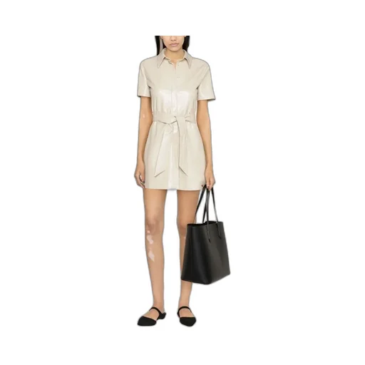 Faux-Leather Belted Shirt Dress