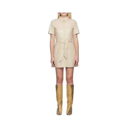 Faux-Leather Belted Shirt Dress