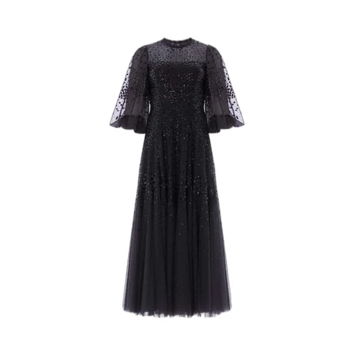 Scallop Sequined Round Neck Dress