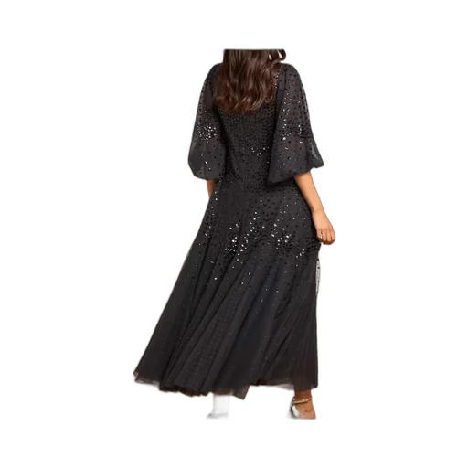Scallop Sequined Round Neck Dress