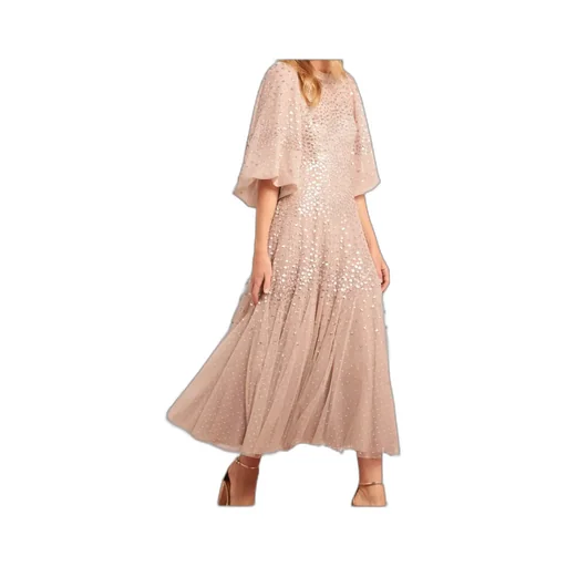 Scallop Sequined Round Neck Dress
