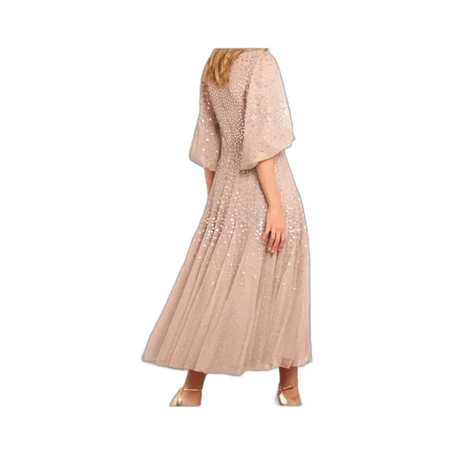Scallop Sequined Round Neck Dress