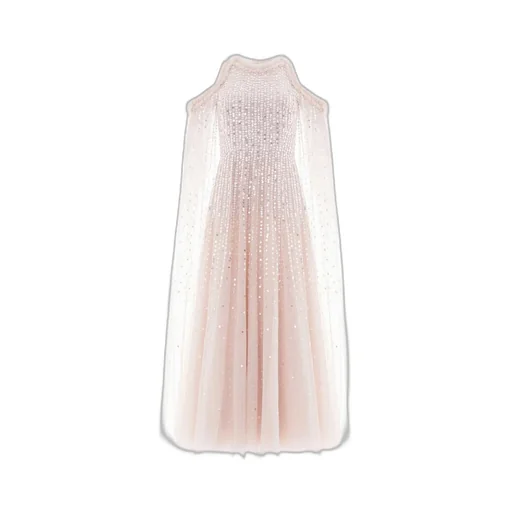Sequined Cape Sleeve Gown