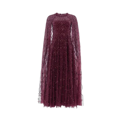 Cape-Sleeved Sequined Gown