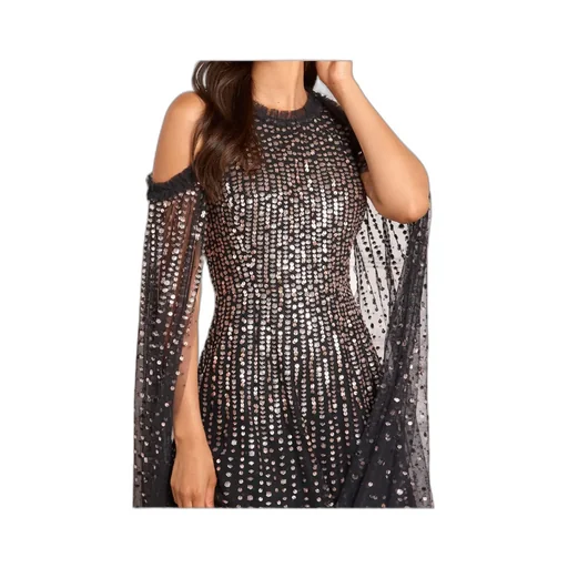 Sequined Cape Sleeve Gown