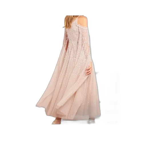 Sequined Cape Sleeve Gown