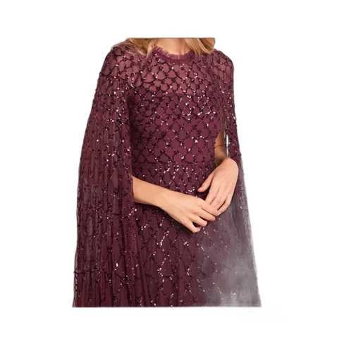 Cape-Sleeved Sequined Gown