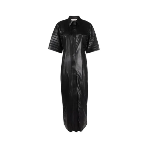 Faux-Leather Fitted Shirt Dress