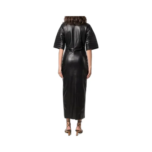 Faux-Leather Fitted Shirt Dress