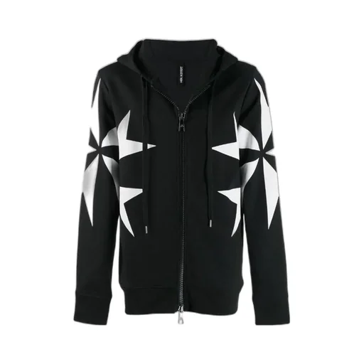 Cross-Printed Zipper Casual Jacket With Hood