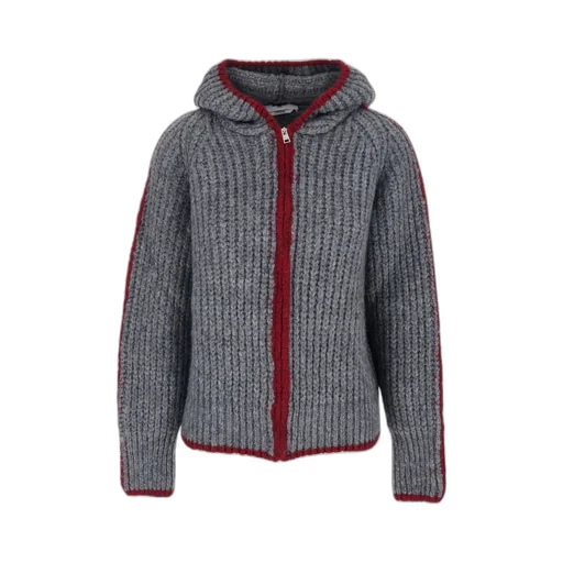 Zip-Up Hooded Knitted Cardigan