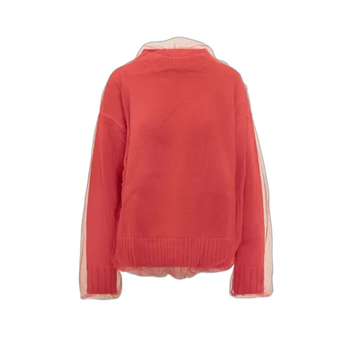 Crew Neck Tulle-Overlay Jumper