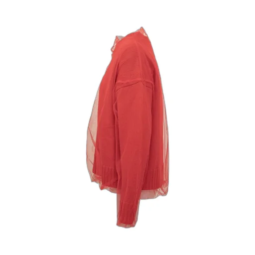 Crew Neck Tulle-Overlay Jumper