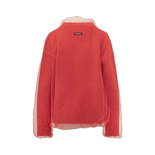 Crew Neck Tulle-Overlay Jumper