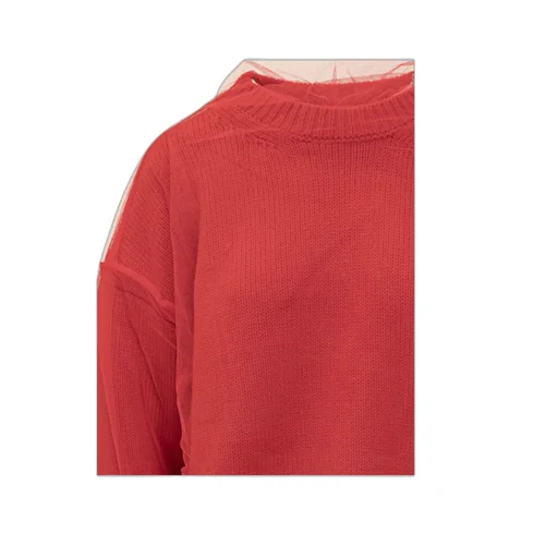 Crew Neck Tulle-Overlay Jumper