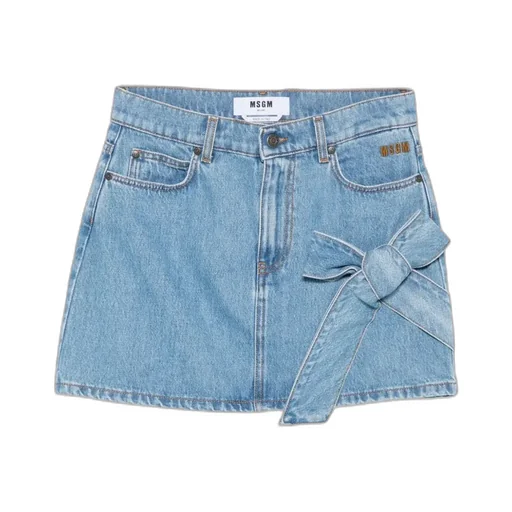 Denim Mini Straight Skirt With Bow Detail