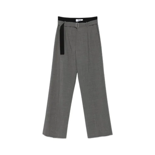 Belted Pleated Straight Leg Trousers